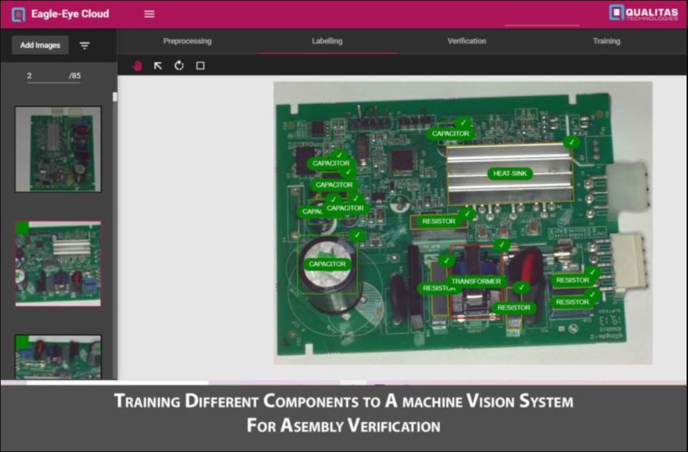 Training different components to a machine vision system for assembly verification